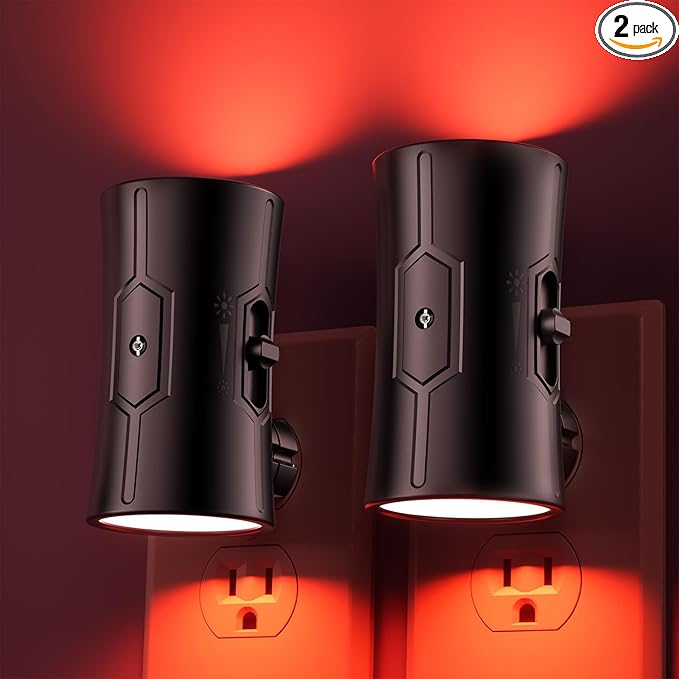 fesnne Night Light, 2-Pack Dimmable Plug-in Night Light with Auto On/Off & 90°Rotatable Plug, 0-100LM Adjustable Brightness,1W Ultra Low Energy for Bedroom, Hallway, Bathroom, Nursery, Kids Room, Red