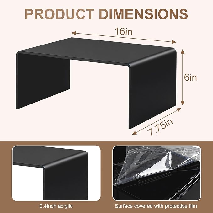 2 Sets Acrylic Display Risers,16 Inch Counter Organizer Rack, Kitchen Counter Shelf Organizer for Bathroom.for Collectibles, Jewelry, Cupcakes, Figures, Kitchen & Retail Use (black, 16 Inch, 8 mm)