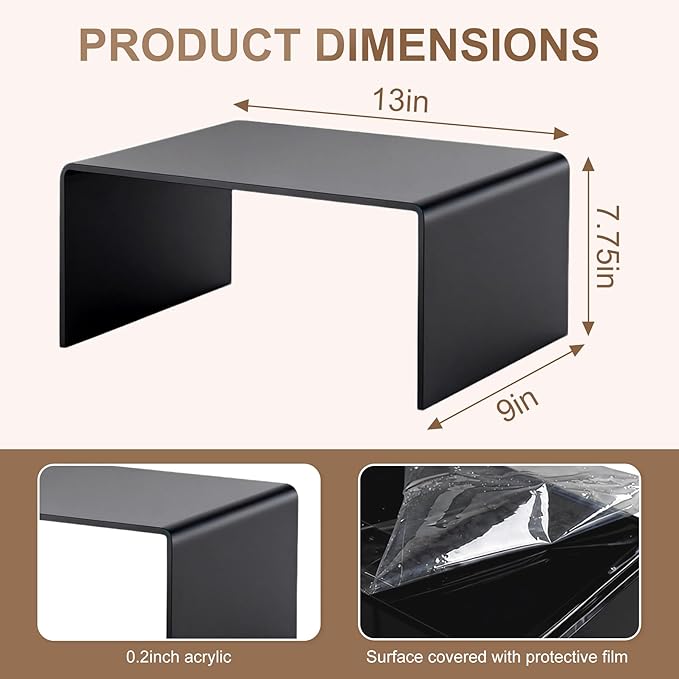 2 Sets Acrylic Display Risers,13 Inch Counter Organizer Rack, Kitchen Counter Shelf Organizer for Bathroom.for Collectibles, Jewelry, Cupcakes, Figures, Kitchen & Retail Use (black, 13 Inch, 5 mm)