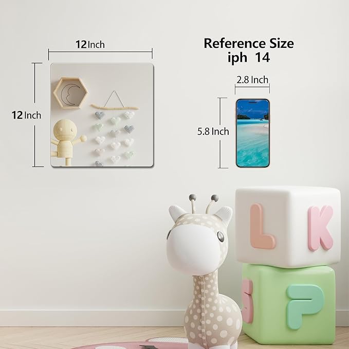 Unbreakable Door Mirror Full Length,Full Body Mirror for Kids, 1PCS x 12 x 12 inch About, Shatterproof Plexiglass Long Mirrors for Bedroom Closet, Children Plastic Mirrors Non Glass Stick on Miroir