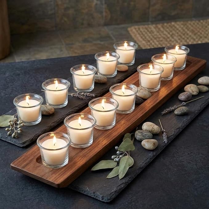 HOSLEY Oyster Cup Clear Glass Filled Candles 48 Pack Ivory Hand Poured Unscented Wax Candles for Home Restaurants Shabbat Church Weddings Romantic Moments Party Spa Meditation