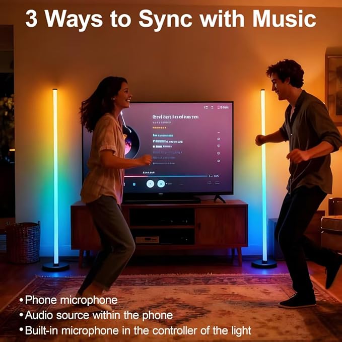 Ledagic Led Corner Floor Lamp USB Powered, IC+RGBW Music Sync Color Changing Led Lamp with App & Remote Control, Timer Setting, Standing Lamps for Living Room Lamp Bedroom Gaming Party, 2 Pack