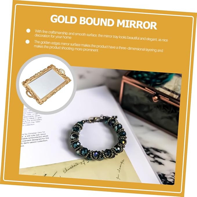 STOBAZA Vintage Mirror Tray Organizer for Perfume Makeup Decor Elegant Vanity Tray for Home Studio Wedding Photography Prop