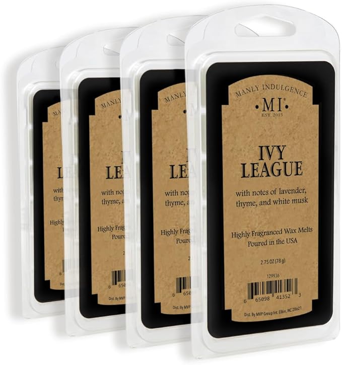 Manly Indulgence Ivy League Scented Wax Melts, Wax Melt Warmer Cubes, Long Lasting Scented Wax Warmer Cubes, 4 Pack, 6 Cubes Each - Made in The USA