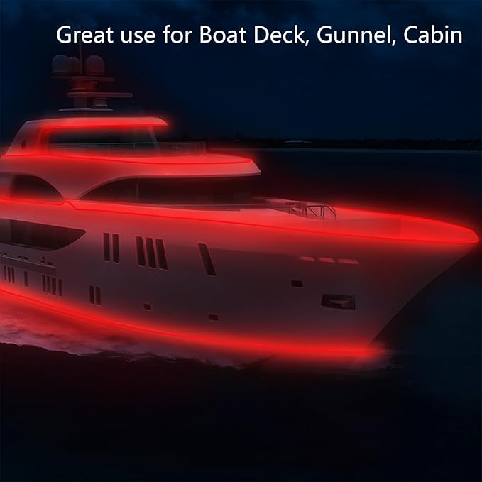 Pontoon Boat LED Strip Lights, 12V 32.8FT Red Waterproof Marine LED Light Boat Interior Light, Boats Deck Hull Gunnel Lights, Night Fishing Lighting for Bass, Jon, No Battery