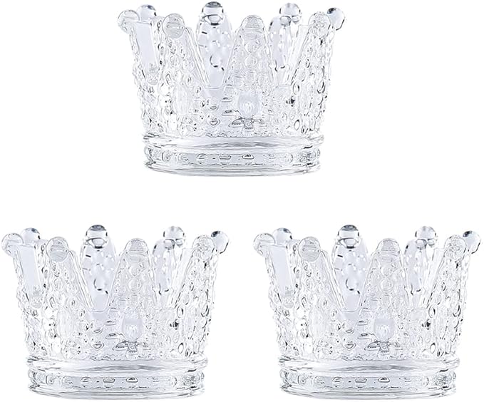 Crystal Glass Candle Holder Set of 3 Crown Shaped Makeup Sponge Beauty Egg Storage Rack Jewelry Watch Nail Art Dappen Dish Wedding Christmas Decor