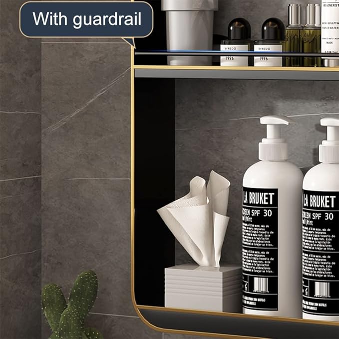 Floating Shelves Punch-Free Bathroom Shelf, 2-4 Tier Wall-Mounted Makeup Organizer, Cosmetic Storage Rack, 10kg Load-Bearing (Color : Black, Size : 30 * 8 * 40cm) (Black 40 * 8 * 60c