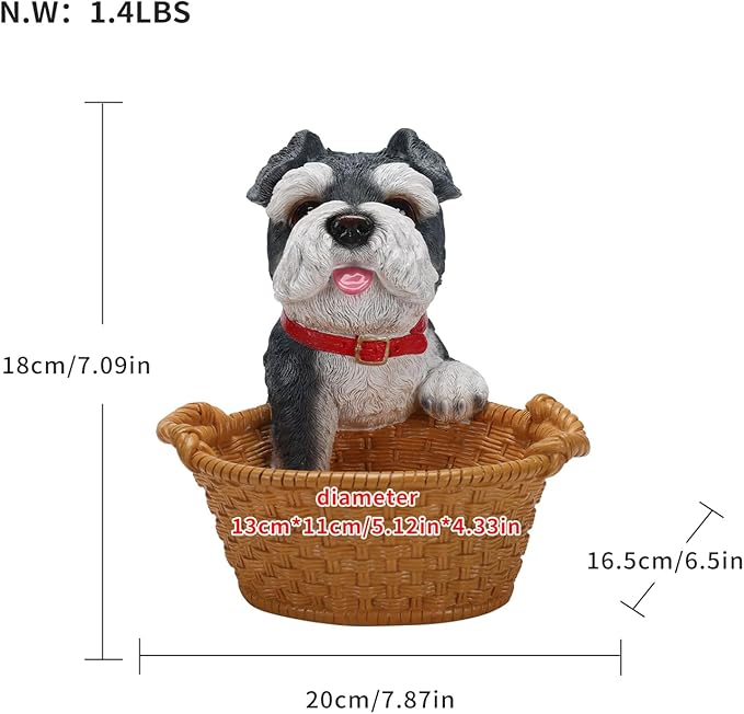Dog Resin Storage Basket, Desktop Organizer for Remote & Keys, Cute Home Decor Tray, Ideal present for Pet Lovers.(Miniature Schnauzer)
