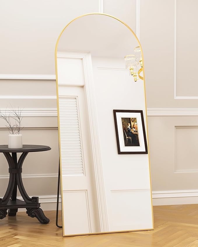 Antok Arched Full Length Mirror, 71"x32" Gold Metal Frame Floor Mirror for Bedroom Living Room, Freestanding/Wall Mount/Leaning