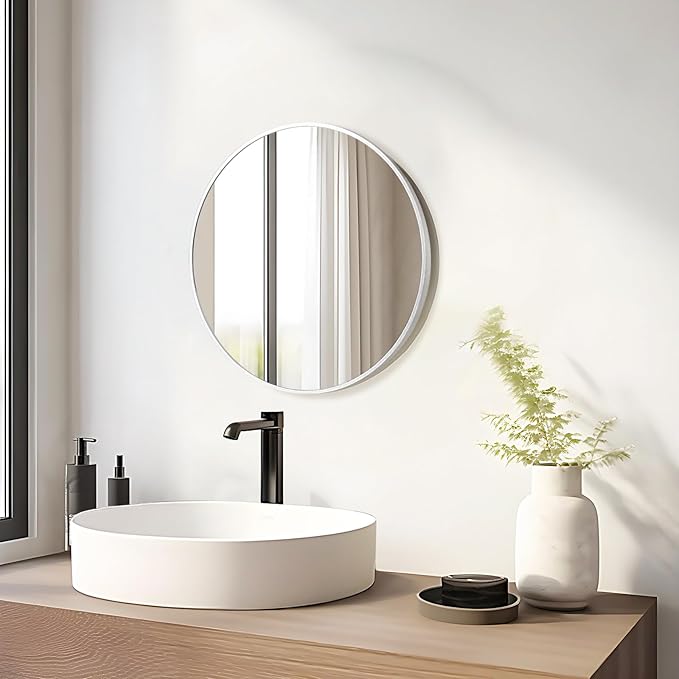 Fabuday Silver Circle Mirror for Wall 22 inch - Round Mirror for Bathroom, Entryway, Living Room, Hallway, Bedroom Decor, Small Chrome Frame Mirrors