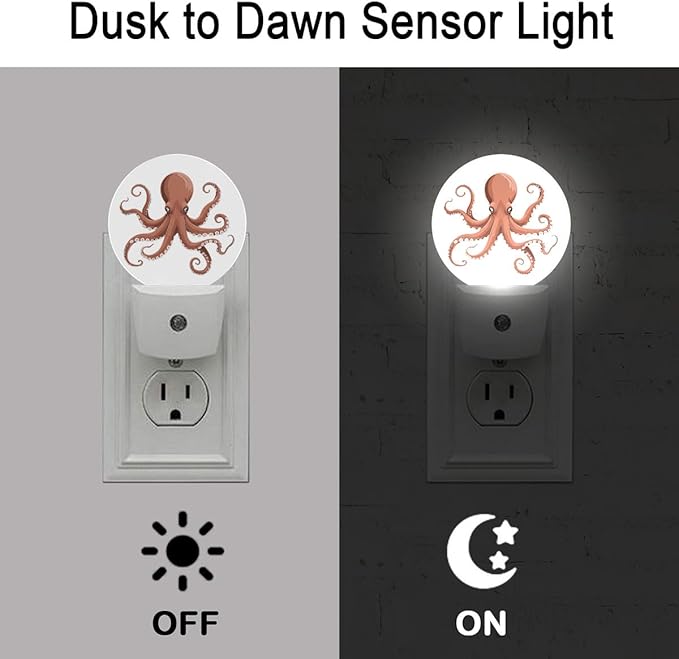 Octopus Plug in Night Light Auto Light Round Lamps Energy Saving Gift for Women Men Friends