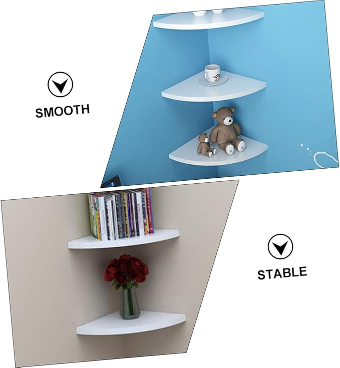 Cabilock White Corner Wall Shelf Stable Triangular Storage Plank for Home Office Bedroom Bathroom Sturdy Lightweight Shelf for Bottles Books Jars Makeup Organizers Space Saving Wall Mounted