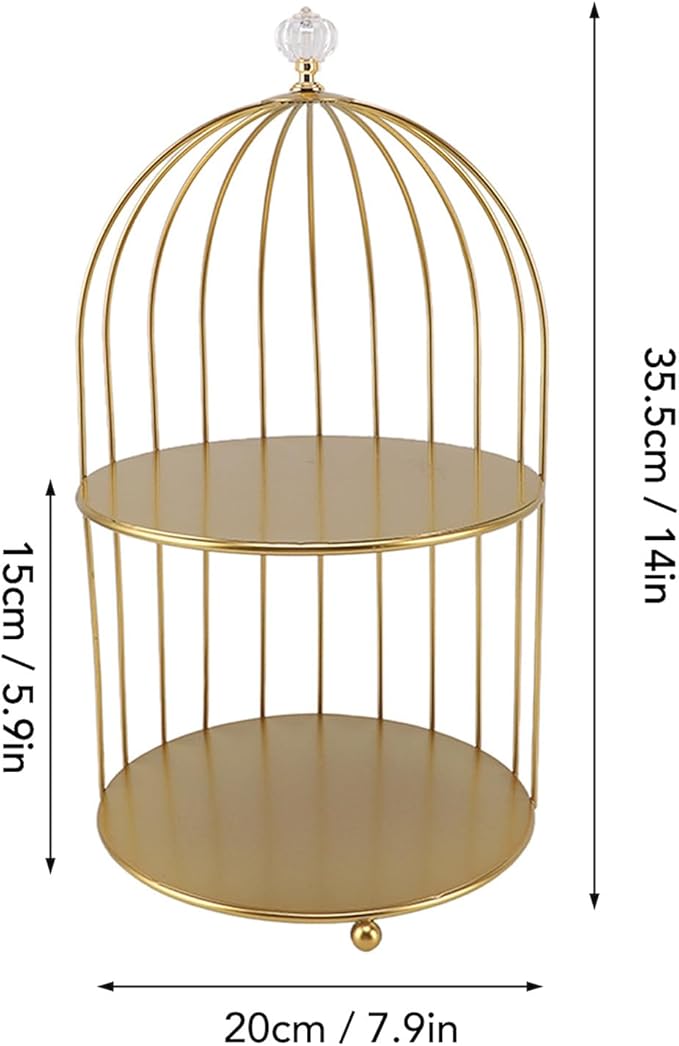 Bird Cage Cosmetic Organizer,Cosmetic Rack Bird Cage Desktop Makeup Organizer Rack, Space Saving Iron Unique Makeup Display Rack for Home Bathroom, Gold (Double Layers)