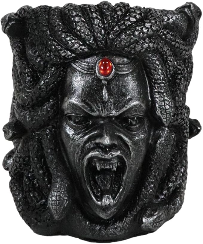 Ebros Gift Greek Mythology Gothic Gorgon Sisters Goddess Medusa With Wild Snakes Hair And Red Bloodshot Gem Head Ornament Decorative Stationery Pen Pencil Make Up Tools Organizer Holder