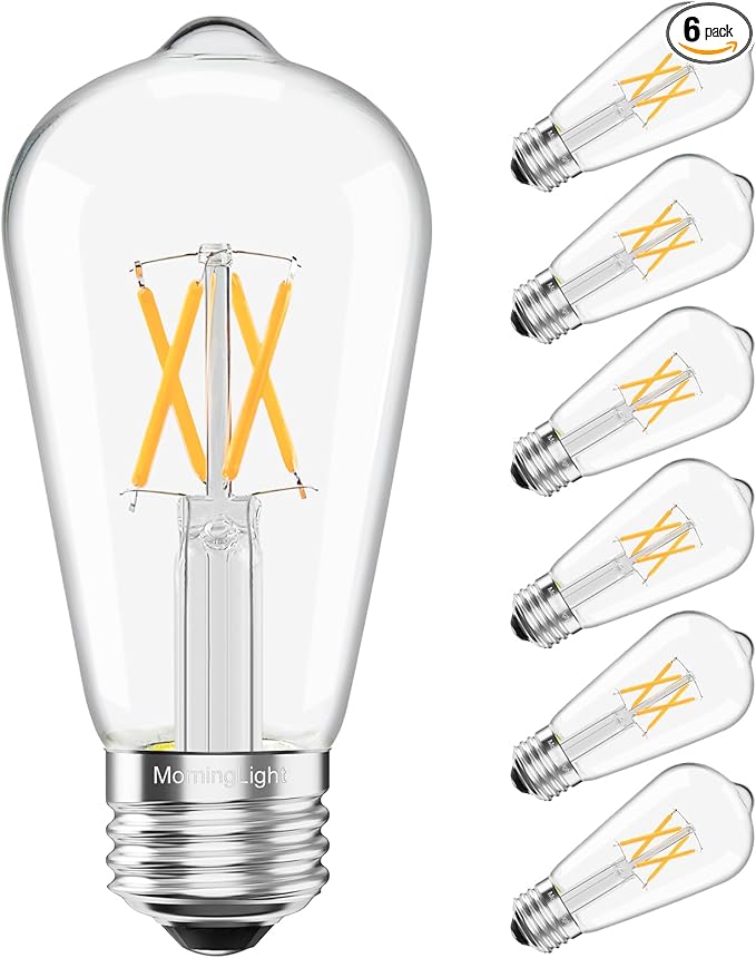 MorningLight 6 Pack Dimmable Vintage LED Edison Bulbs 40Watt, E26 LED Edison Light Bulbs 40 Watt Warm White 2700K, 4W ST58 Antique Decorative Filament Bulb for Farmhouse Pendant, Porch Lights, 400LM