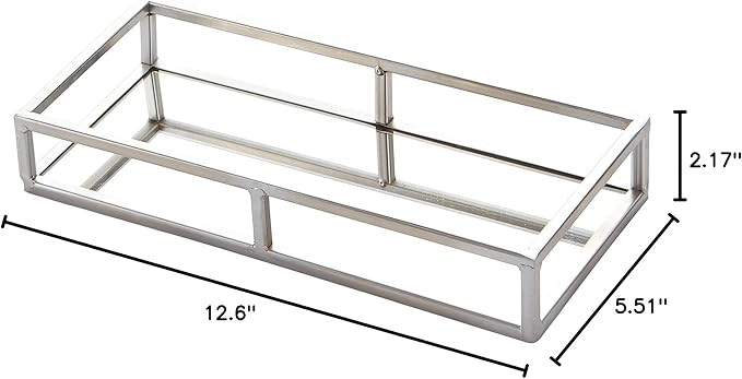 Silver Metal Mirror Tray - Medium Rectangle Open Style