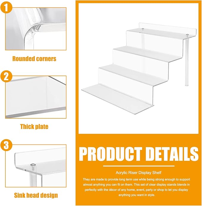 Cerpourt 4 Tier 9" Acrylic Riser Display Shelf - 2 Sets Clear Organizer for Perfume, FUNKO POP, Decoration and Collection Stand