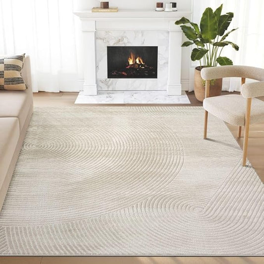 Abani Neutral Beige Area Rug | 4' x 6' Tan Geometric Carpet with Zen Circle Pattern | Rugs for Living Room, Bedroom, Office