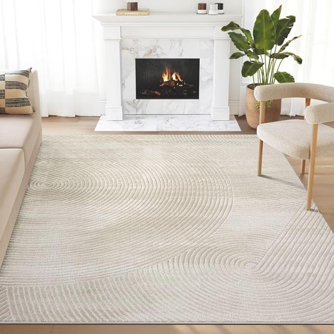 Abani Neutral Beige Area Rug | 6' x 9' Tan Geometric Carpet with Zen Circle Pattern | Rugs for Living Room, Bedroom, Office