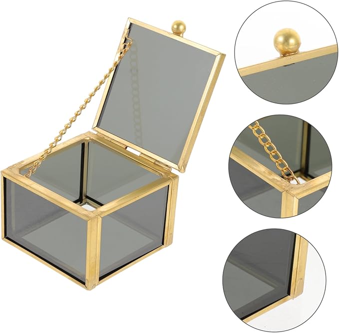 Elegant Square Glass Jewelry Box with Lid Vintage Trinket Holder for Rings and Necklaces Stylish Keepsake Organizer for Makeup and Accessories Decorative Storage