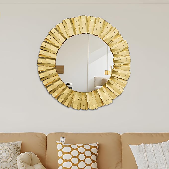 30 Inch Decorative Wall Mirror, Gold Mirrors for Wall Decor, Round Metal Wall Art Mirror, Large Wall Mirrors for Living Room,Bedroom, Bathroom, Entryway