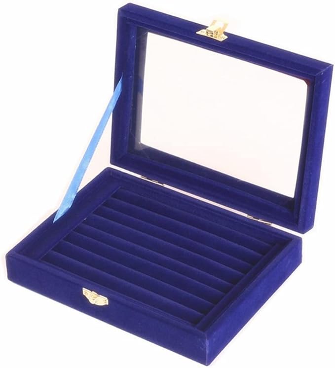 Cosmetic Jewelry Storage Box, Jewelry Display Box Tray Glass Ring Storage Jewelry Box Organizer/Velvet Rings Earrings Display with Lid