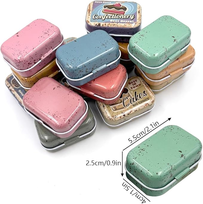 8Pcs Mini Butter Dessert Tin Trinket Jewelry Organizer Storage Box Decorative Boxes Vintage Small Metal Tins with Hinged Lids Portable Containers Small Storage Kit,Christmas Stocking Stuffers (Brown)