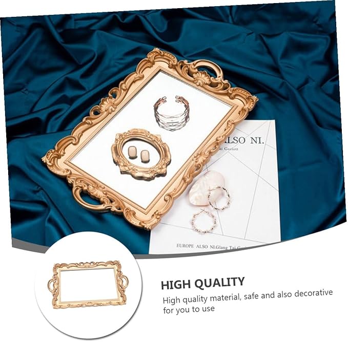LIFKOME Vintage Gold Rectangular Mirror Tray Decorative Makeup Organizer Cosmetic Storage Plate for Vanity Room Decor and Jewelry Display