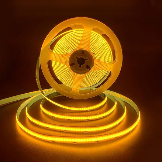 HAMRVL COB LED Strip Lights Yellow, DC12V 16.4ft/5M 320leds/M CRI90 Bright Flexible LED Tape 8mm, for Indoor Home Cabinet,Bedroom,Kitchen,Stage,Backlight DIY Lighting(Without Power Supply) (Yellow)