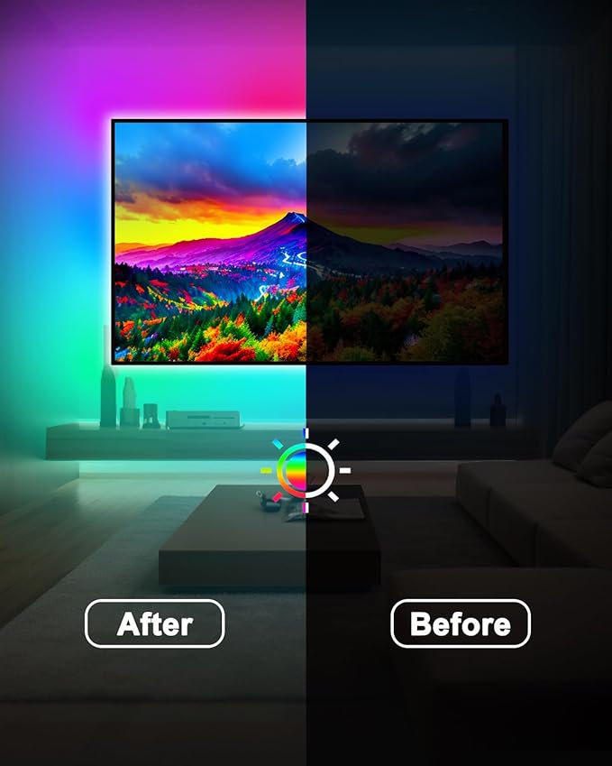 Daymeet LED Lights for TV, 9.8FT RGB TV LED Backlight for 32-43 inch TVs, USB Strip Lights Behind TV, Color Changing Sync with Music, Bluetooth App Controlled Led Lights for Bedroom Gaming Home Decor