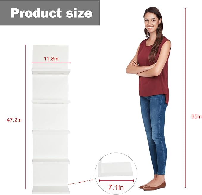 5 Tier Wall Shelves with LED Light, Modern Wall Mount Lack Shelf, Vanity Floating Shelves Home Decor Organizer Tall Tower Design Utility Shelf (White)