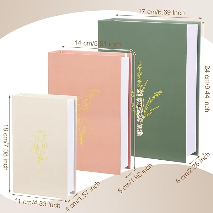 Sabary Set of 3 Decorative Books Boxes for Home Decor, Faux Books Stacked for Coffee Tables, Modern Aesthetic Home Bookshelves Decor, Fake Fashion Photo Storage Boxes