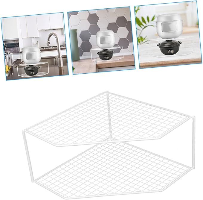 IMIKEYA Pot Storage Rack Vanity Accessories Pan Corner Shelf Kitchen Cabinet Shelf Casserole Storage Corner Cookware Shelf Pan Organizer Rack Pans Wrought Iron White Makeup Stand Counter