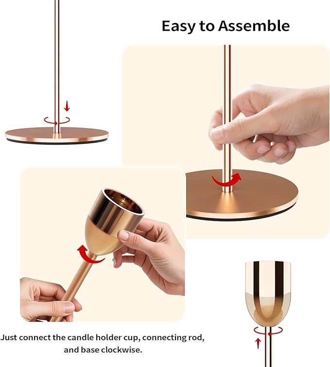 ChefBee Gold Tall Candle Candlestick Holder, 3PCS Taper Pillar Candle Sticks Stand Holders Decor, Centerpiece Dining Table Wedding Festive Fireplace Mantle Vintage Room Decorations, Housewarming Gift