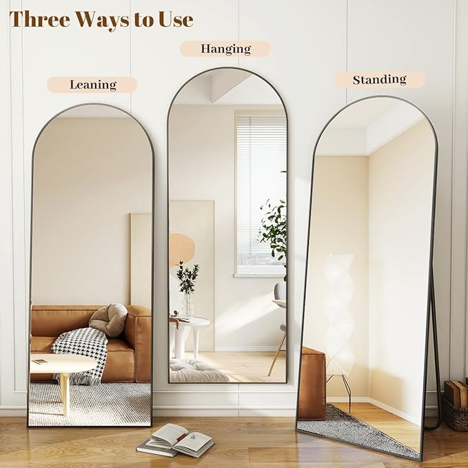 Koonmi 38"x77" Arched Full Length Mirror, Black Large Floor Mirror with Aluminum Alloy Frame, Standing Hanging or Leaning Wall-Mounted Full Body Mirror for Living Room and Bedroom