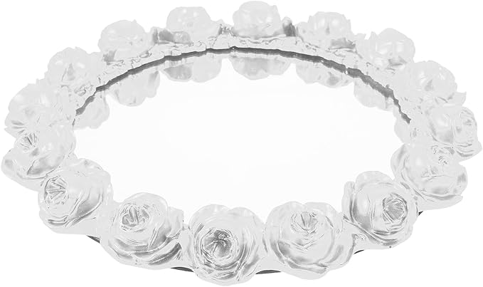SAFIGLE Decorative Mirror Rose Jewelry Tray Pearl White Resin Vanity Tray Perfume Organizer for Bathroom Dresser Makeup Storage