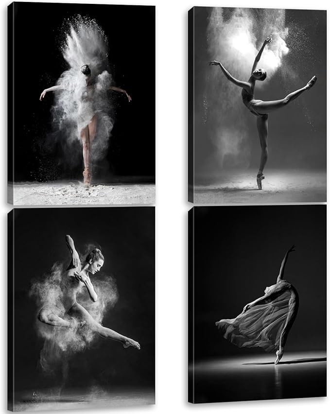 Framed Black and white ballet wall art dancer poster beautiful girl bedroom elegant dance classroom bathroom dormitory decoration poster 12 "x16 x4pcs Ready to Hang