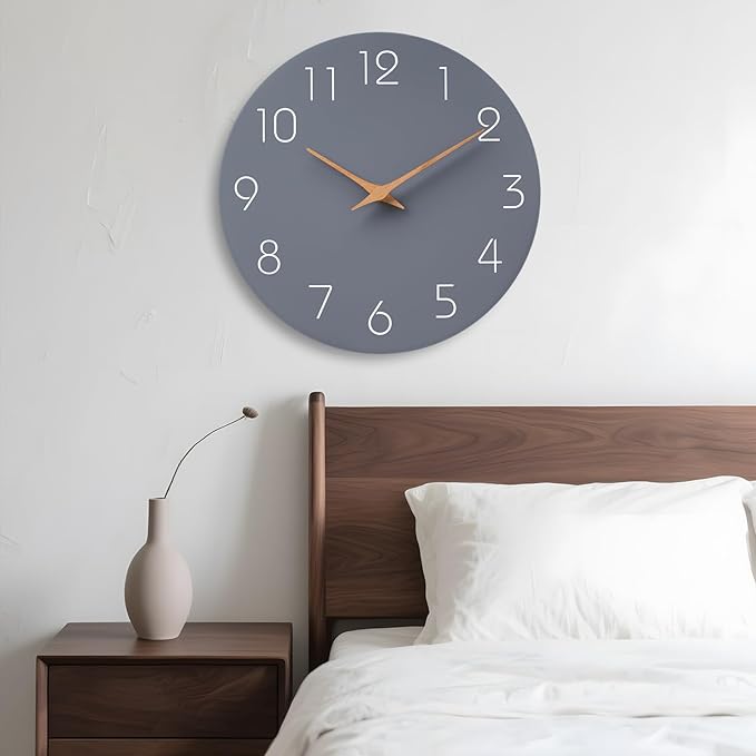 Mosewa Large Wall Clock 18 Inch Gray Modern Flatwood Silent Non Ticking Battery Operated Decorative for Bedroom Bathroom Living Room Kitchen Home Office Hotel