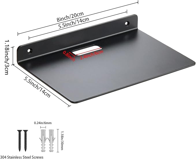 Small Wall Shelf,3.0mm Aluminum Alloy Small Floating Shelf,for Bathroom, Bedroom, Living Room, Kitchen,Office (8 inch Floating Shelf)