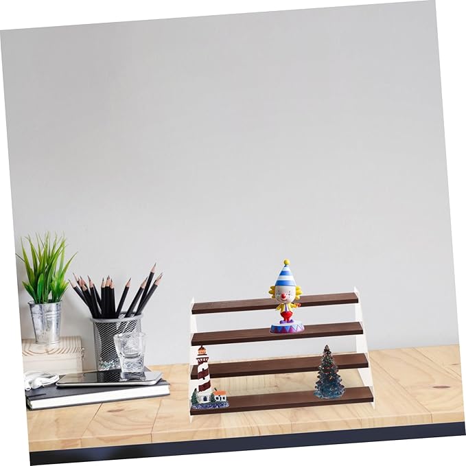 Cabilock Acrylic Wood Shelf 4 Tier Display Stand for Toys Collectibles Jewelry Makeup Organizer