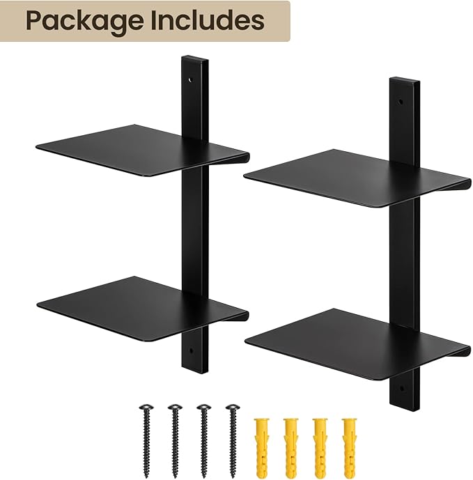 Floating Book Shelves for Wall, 4 Tier Invisible Floating Bookshelf, Vertical Spine Book Tower, Wall Mounted & Space Saving, Heavy Duty Metal Book Organizer for Home Office, 2 Pack Black