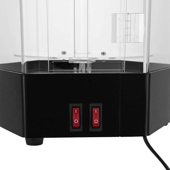 Electric Rotating Display Case, 2-Tier Acrylic, Clear Spinning Cabinet, LED Lights, Lock, Cosmetics, Figurines, Jewelry