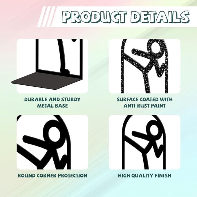 Peacoblue Metal Bookends for Shelves, Modern Decorative Heavy Duty Study Book Ends Stoppers for Office, Desk, Shelf, Room 5.3"x4.3"x7.9" Cast Iron Simple Tall Bookends 1 Pair (Stickman)