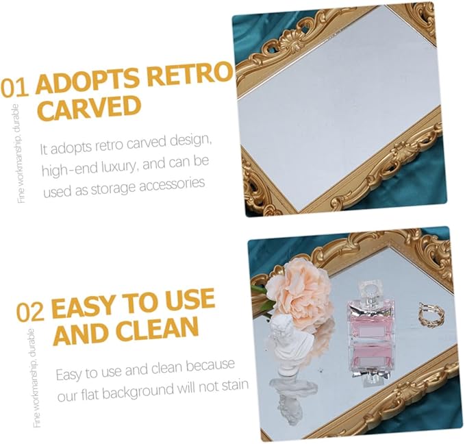 ABOOFAN Vintage Mirror Tray for Perfume and Makeup Organizer, Decorative Vanity Plate for Dresser Tops, Glass Perfume Tray for Home Décor and Photography Display