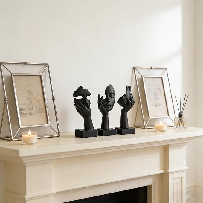 3 Pcs Thinker Small Statue Set - Black Art Abstract Home Accent Figurines for Decor Bedroom, Shelves, Living Room Coffee Table, Office Desktop (3 Pcs Black, 6")