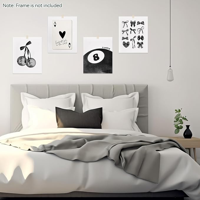 bakbrand Wall Art Minimalist Aesthetic Wall Decor Coquette Modern Canvas Decor Posters Trendy Preppy Bow Picture Print Painting for Bedroom/Living Room, Set of 4 Pcs Unframed (AC1, Black, 8W x 10L)