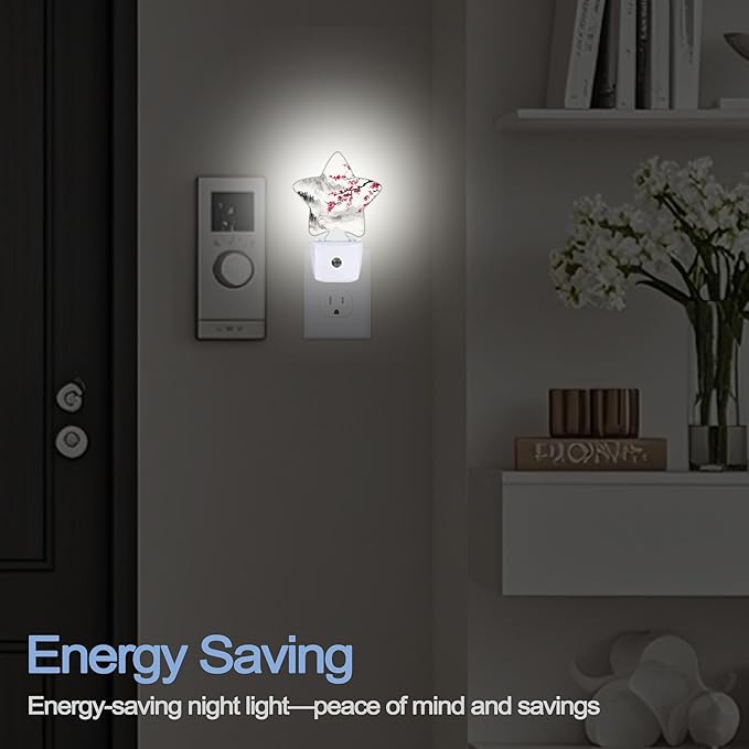 Cherry Blossoms Nightlight,Japanese Mountains Star Night Lights Plug into Wall Decorations for Bedroom Bathroom,Dusk to Dawn Sensor Kitchen Hallway Stairs Energy Efficient Desk Lamp