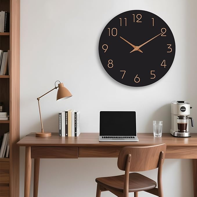 Mosewa Large Wall Clock 18 Inch Black Battery Operated Silent Non Ticking Simple Minimalist Rose Gold Numbers Clock Decorative for Bedroom Living Room Kitchen Home Office