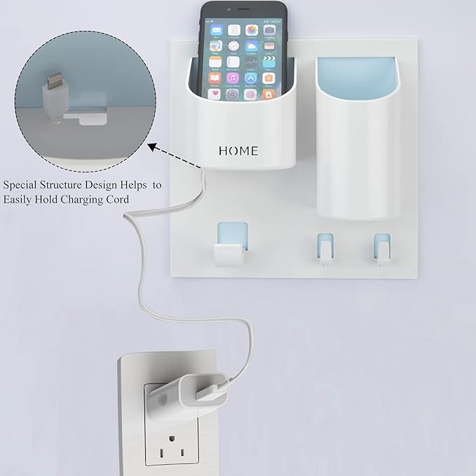 Bedside Shelf Organizer,Stick On Adhesive Wall Mounted Floating Shelf Holder for Phone,Headset,Remote-Good for Home,Dorm,Bedroom(Vertical Type/Black)