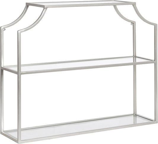 Kate and Laurel Ciel Modern Glam Wide Two-Tier Wall Shelf, 24 x 20, Silver, Tiered Bathroom Shelves for Over the Toilet Storage or Bedroom Makeup Organizer